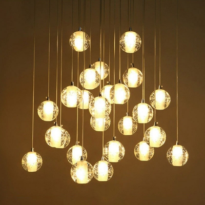 Clear Hand-Blown Glass Bubbles Pendant Lamp Simplicity Multi Light Ceiling Light for Stairs