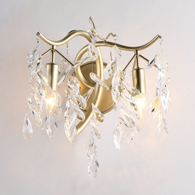 Crystal Leaf Shaped Wall Lamp Fixture Postmodern 2 Heads Light-Gold Sconce Wall Lighting