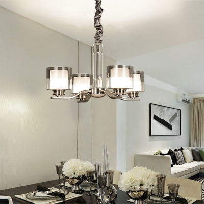 Double-Layer Glass Nickel Chandelier Pendant Light Cylindrical Vintage Hanging Light