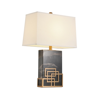 Fabric Rectangular Table Lamp Minimalist 1 Head White Night Light with Marble Block Base