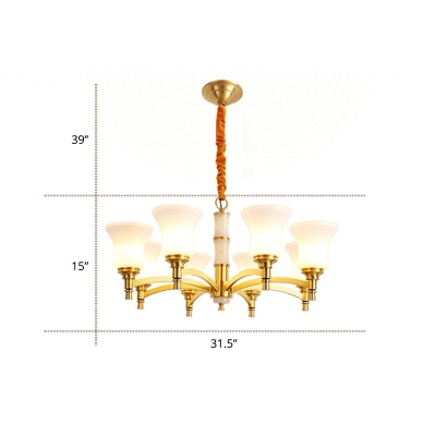 Flared Hanging Ceiling Light Traditional Satin Opal Glass Chandelier for Living Room