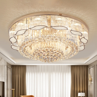 Floral Clear Crystal Flush Ceiling Light Contemporary 7-Head Flush Mount Light for Living Room