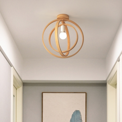 Frame Design Flush Ceiling Light Nordic Wooden 1-Light Corridor Flush Mount Lighting