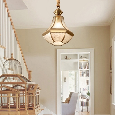 Frosted Glass Panes Beveled Pendant Light Classic 1 Head Living Room Suspension Light in Gold