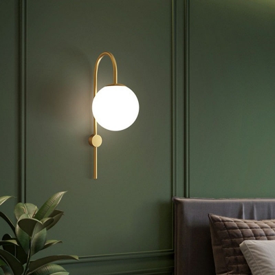 Gooseneck Metal Wall Mounted Lighting Minimalist 1 Head Gold Sconce with Sphere Cream Glass Shade