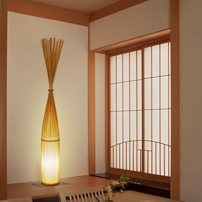 Hand-Worked Bamboo Standing Light Kit Chinese Style 1 Head Floor Lamp for Corridor
