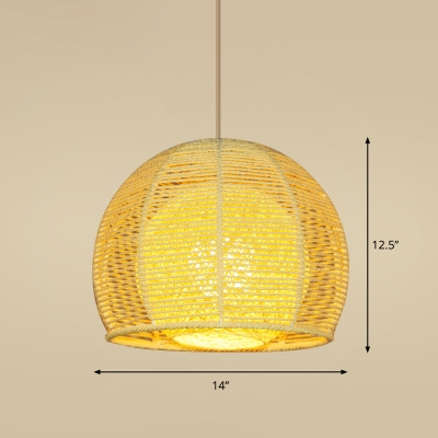 Handwoven Restaurant Pendant Light Bamboo Single-Bulb Contemporary Suspension Light in Wood
