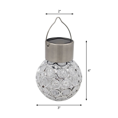 Hollow Sphere Outdoor LED Suspension Light Stainless-Steel Decorative Solar Pendant Light in Clear, 1 Pc