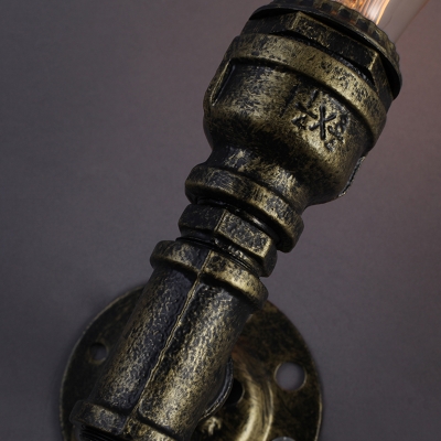Iron Bronze Finish Sconce Light Torch Shaped Pipe Single Steampunk Wall Mounted Light