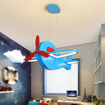 Kids Helicopter LED Pendant Lamp Metal Boys Bedroom Chandelier Light with Acrylic Shade