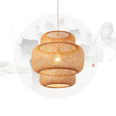 Lantern Pendant Light Contemporary Bamboo Single-Bulb Restaurant Suspension Light Fixture