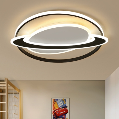 Minimalist Planet LED Flush Mount Acrylic Bedroom Flushmount Ceiling Light in Black and White
