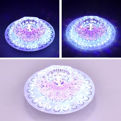 Minimalist Round Flush Mount Led Light Clear Flower Crystal Corridor Ceiling Light Fixture