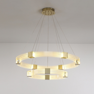 Modern 2-Tier Ring LED Ceiling Lighting Acrylic Living Room Chandelier Light Fixture