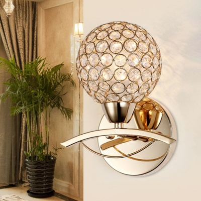 Modern Mini Globe Wall Light Fixture Crystal Single-Bulb Bedroom Wall Light Sconce
