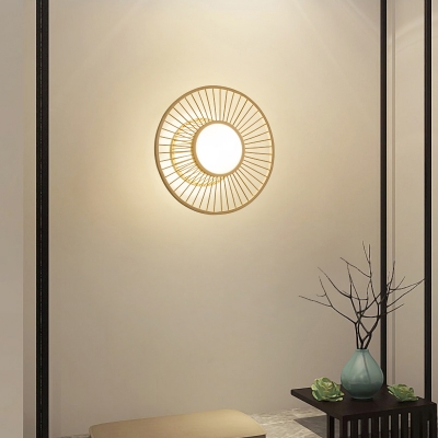 Modern Style Wheel LED Wall Mount Light Bamboo Living Room Wall Light Fixture in Wood