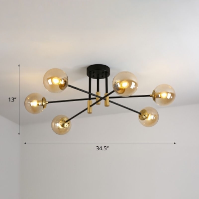 Modo Living Room LED Semi Flush Light Glass 6 Bulbs Modern Style Flush Mount Ceiling Chandelier