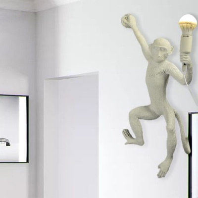Monkey Shaped Doorway Wall Lamp Resin 1-Head Decorative Sconce Lighting in White