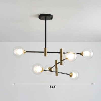 Nordic Molecule Pendant Lighting Glass Living Room Chandelier with Swivel Arm in Black-Brass