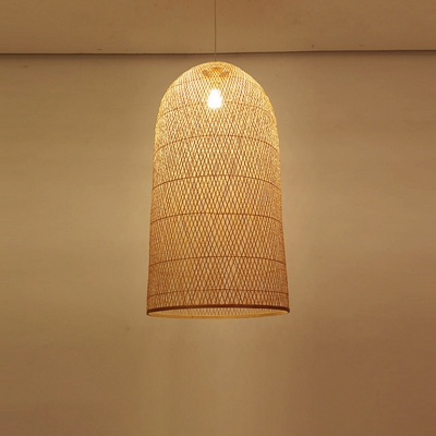Nordic Style Handcrafted Ceiling Lighting Bamboo 1 Bulb Tea Room Hanging Lamp in Wood