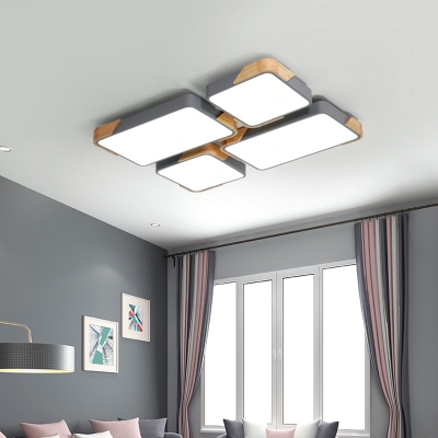 Nordic Style Rectangular Flushmount Acrylic Living Room LED Ceiling Mounted Light in Grey and Wood