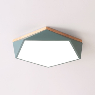 Pentagonal Acrylic Flush Mount Lighting Nordic LED Ceiling Light with Wooden Canopy for Bedroom