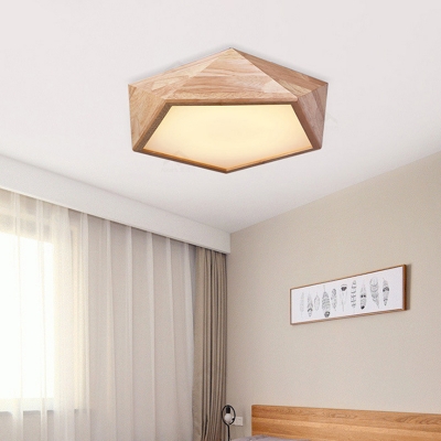 Pentagonal Bedroom Flushmount Ceiling Lamp Acrylic Minimalist LED Flush Light in Wood