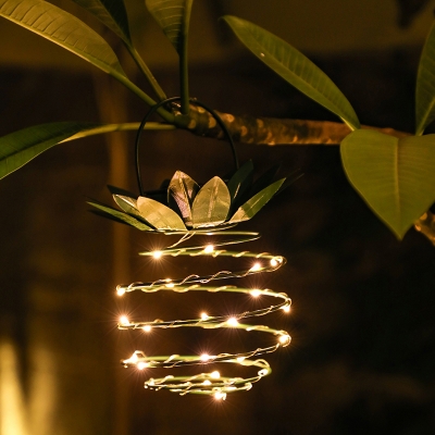 Pineapple LED Hanging Light Modern Metal Outdoor Solar Pendant Light in Gold, 1 Piece