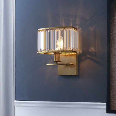 Post-Modern Rectangle Wall Light Prismatic Crystal Single Living Room Sconce Lamp in Gold