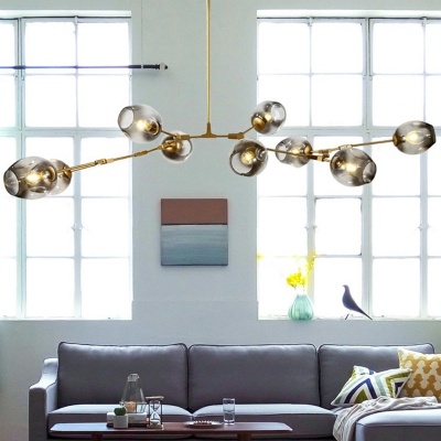 Postmodern 7-Light Chandelier Brass Molecular Pendant Light with Dimpled Cup Glass Shade