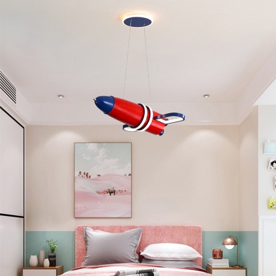 Red Finish Space Satellite LED Chandelier Cartoon Metal Hanging Light Fixture for Bedroom