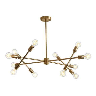Rotating Rod Hanging Light Fixture Minimalistic Metal Living Room Ceiling Chandelier in Brass