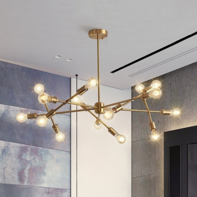 Rotating Rod Hanging Light Fixture Minimalistic Metal Living Room Ceiling Chandelier in Brass
