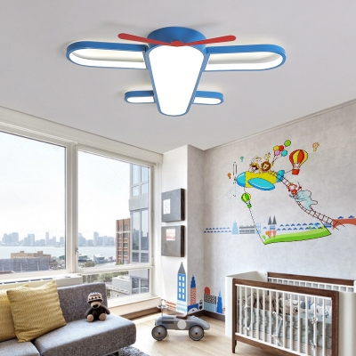 Simplicity Plane Shaped LED Ceiling Lamp Acrylic Boys Bedroom Flush Light Fixture in Blue