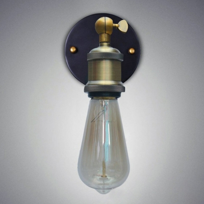 Single-Bulb Wall Lighting Fixture Vintage Bare Bulb Iron Wall Mounted Lamp in Brass
