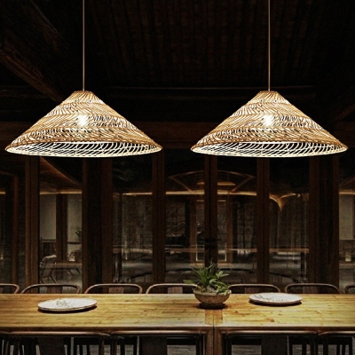 South-East Asia 1-Light Drop Pendant Conical Hat Suspension Light with Rattan Shade