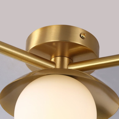 Sphere Living Room Flush Mount Chandelier Cream Glass Contemporary LED Semi Flush Light Fixture in Gold