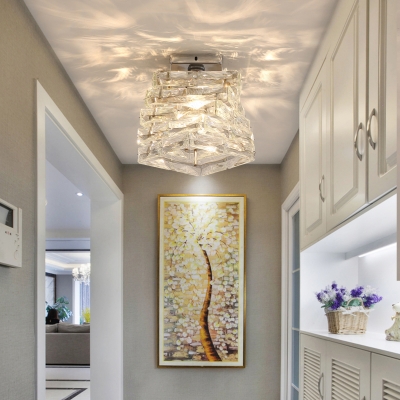 Spiral Ceiling Fixture Simple Clear Square Crystal 1-Bulb Corridor Semi Flush Mount Light