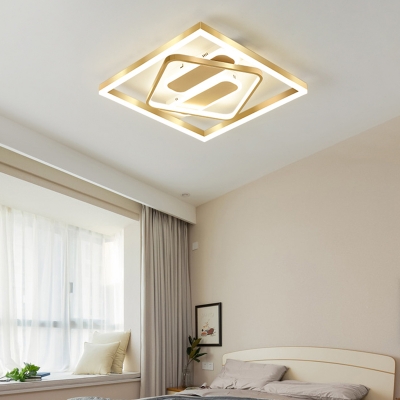 Square Bedroom LED Flush Mount Light Acrylic Simplicity Flush Mount Ceiling Light in Gold