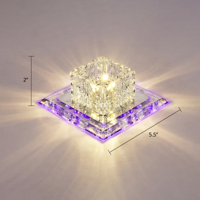 Square LED Ceiling Mount Light Fixture Minimalist Clear Crystal Chrome Finish Flush Light