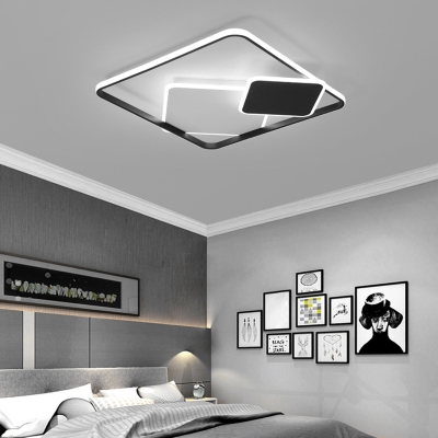 Square LED Flush Mount Modern Acrylic Living Room Flushmount Ceiling Light in Black and White