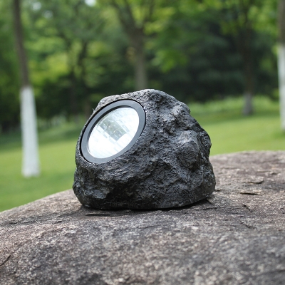 Stone Shaped LED Ground Spotlight Contemporary Resin Outdoor Solar Landscape Lamp, 1 Pc