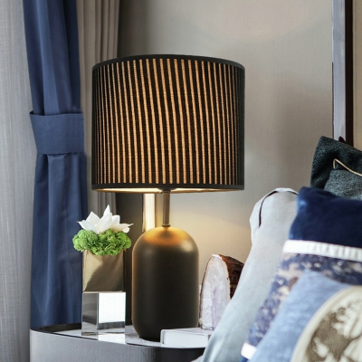Stripe Print Fabric Cylindrical Table Lamp Minimalist 1 Head Night Light for Bedroom