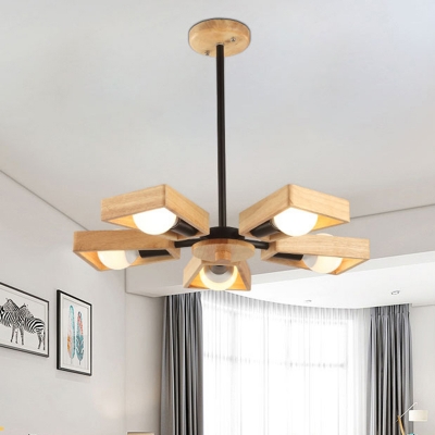 Swivel Trapezoid Frame Pendant Light Fixture Nordic Wooden Ceiling Chandelier for Living Room
