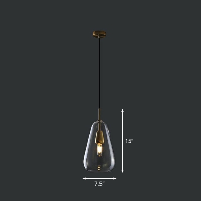 Teardrop Glass Hanging Lamp Minimalism 1-Light Black and Brass Ceiling Pendant Light