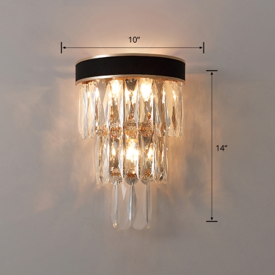 Tiered Beveled Crystal Wall Light Postmodern 3 Lights Black Sconce Lighting for Living Room