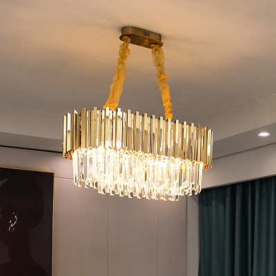 Tiered Semi Flush Chandelier Minimalistic Crystal Dining Room Ceiling Light in Gold