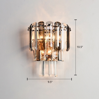 Tiered Tapered Wall Lighting Minimalistic Crystal 3-Bulb Living Room Wall Mount Light