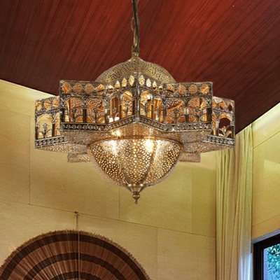 Turkish Cutout Palace Lantern Pendant 8 Lights Metallic Suspension Lamp in Bronze