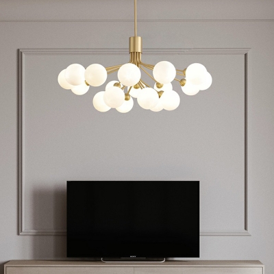 White Glass Balls Pendant Chandelier Minimalistic Brass Hanging Light for Dining Room